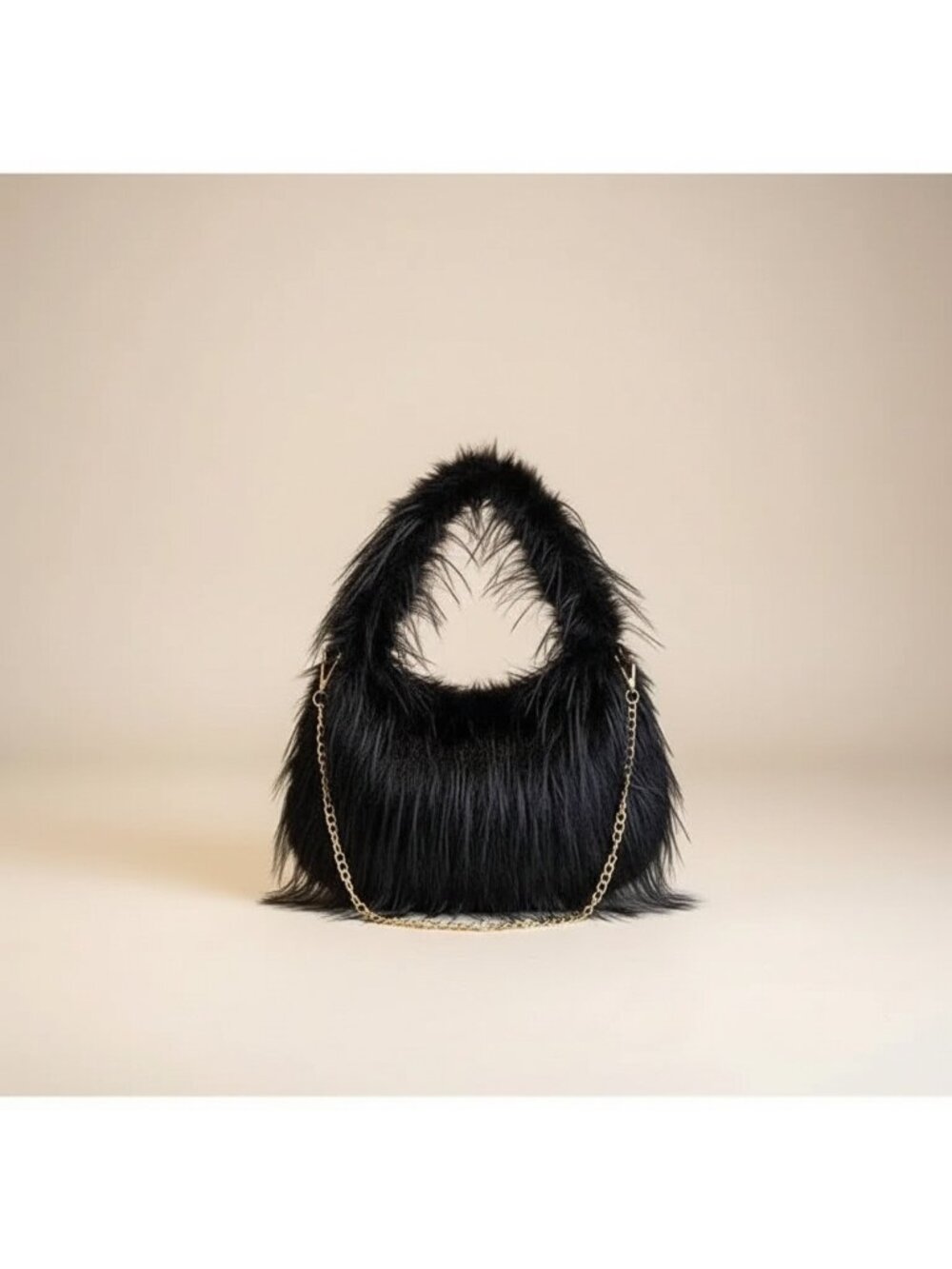 Women’s Faux Fur Hobo Shoulder Bag With Chain Strap Soft Plush Purse